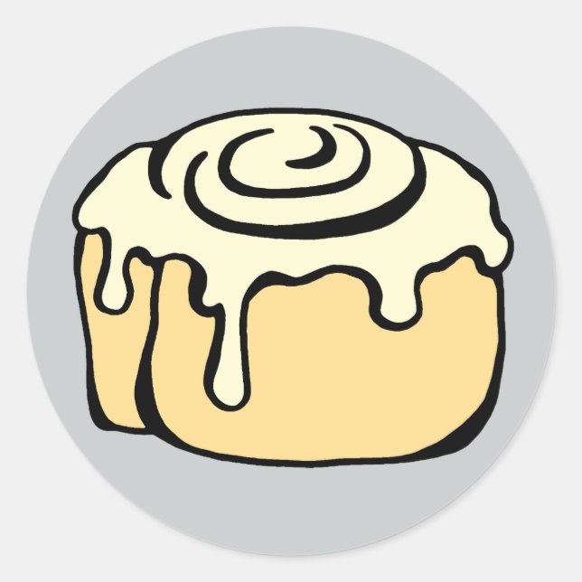 Cinnamon Roll Honey Bun Cartoon Design Grey Classic Round Sticker (Front)