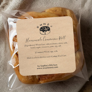 Cinnamon Roll Kraft Minimalist Bakery Ingredient Square Sticker