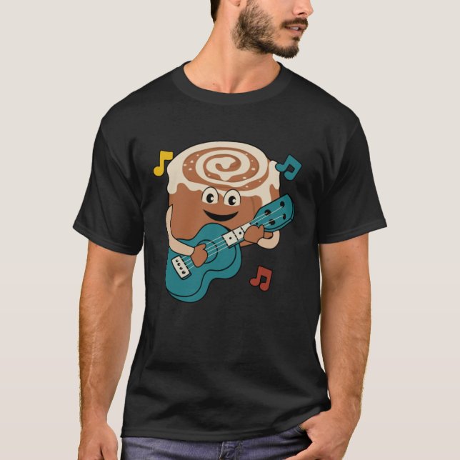 Cinnamon Roll Ukulele Player Musician Clef T-Shirt (Front)