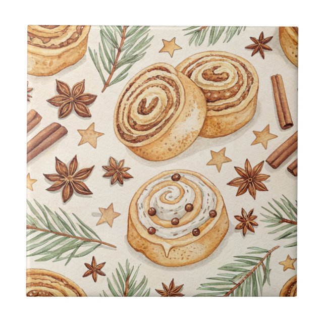 Cinnamon Rolls and Spices - Holiday Baking Tile (Front)