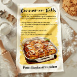 Cinnamon Rolls Recipe Personalized Kitchen Towel<br><div class="desc">Add warmth to your kitchen with this Cinnamon Rolls Recipe personalized kitchen towel. Featuring a delicious cinnamon roll recipe, this towel combines functionality with charm. Customize it with your name or a special message to make it a unique kitchen accessory, perfect for home bakers or as a thoughtful gift for...</div>