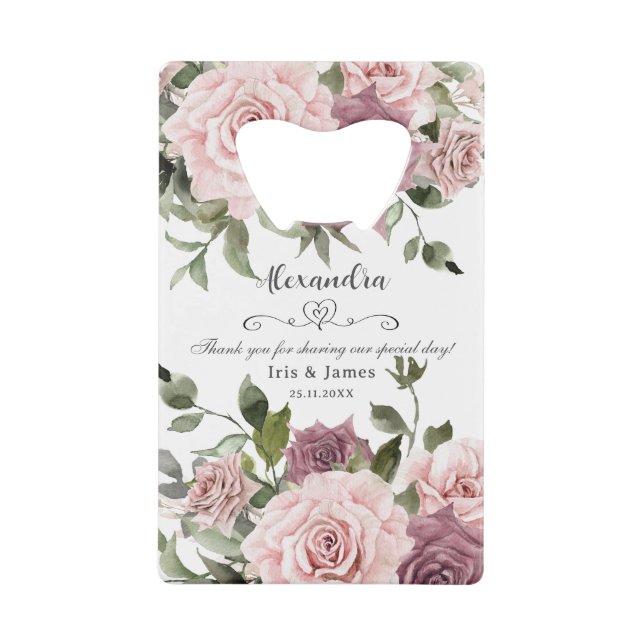 Cinnamon Rose Blush Floral Wedding Favour Credit Card Bottle Opener (Front)