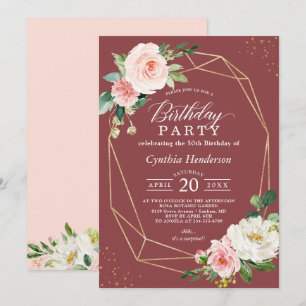 Cinnamon Rose Blush Pink Floral Birthday Party Invitation