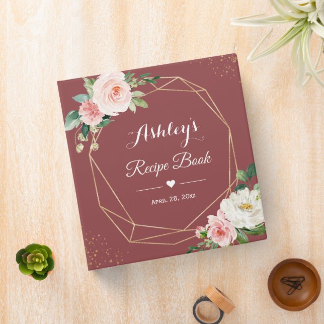 Cinnamon Rose Floral Bridal Shower Recipe Book Binder (In Situ)