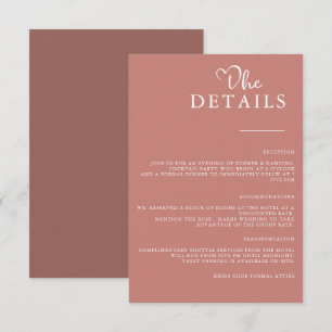 Cinnamon Rose Modern Simple Minimalist Wedding    Enclosure Card