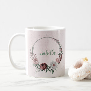 cinnamon rose pink & white floral greenery coffee mug