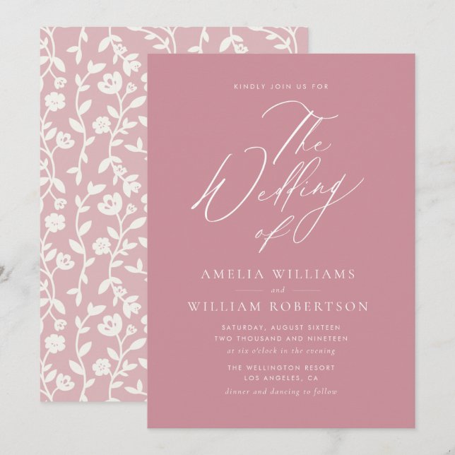 cinnamon rose script wedding invitation (Front/Back)