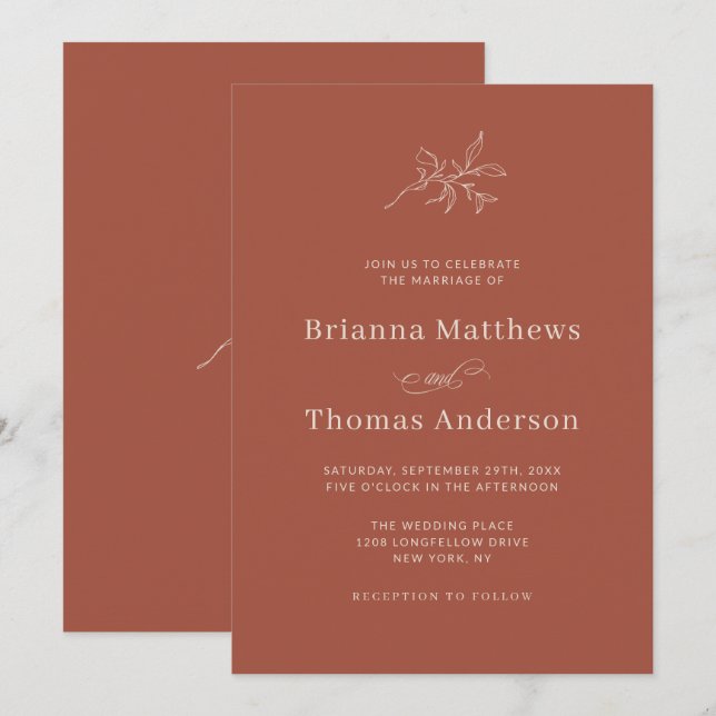 Cinnamon Spice Simple Elegant Fall Wedding Invitation (Front/Back)