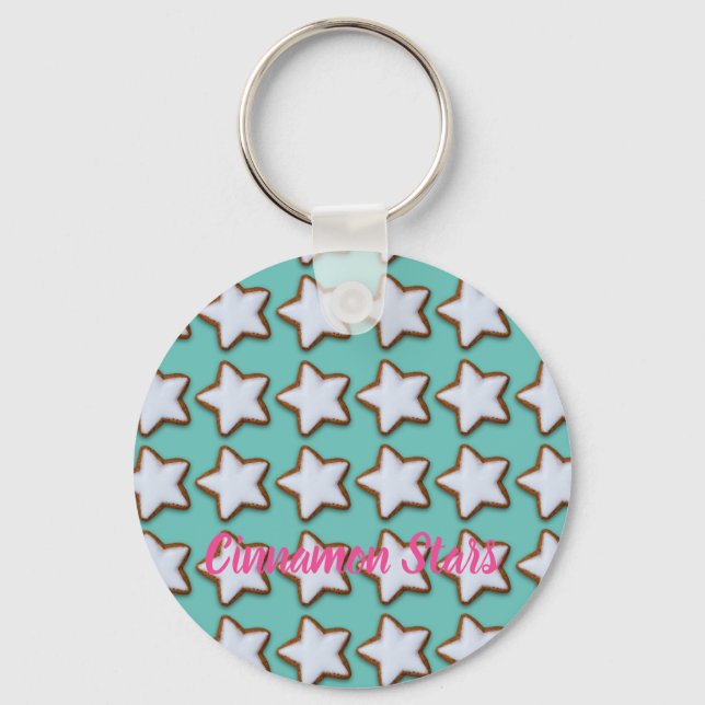 Cinnamon Star Cookies Pattern Christmas and Xmas Keychain (Front)