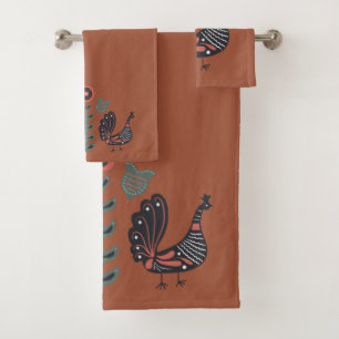 Cinnamon Stick Brown and Scandinavian Pattern Bath Towel Set