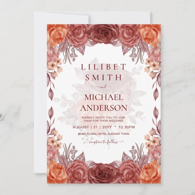 Cinnamon Terracotta FALL Floral Botanical WEDDING (Front)