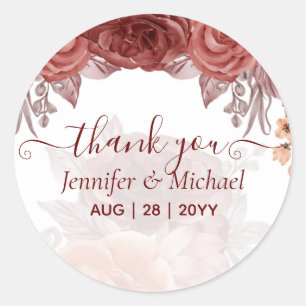 Cinnamon Terracotta FALL Floral Botanical WEDDING Classic Round Sticker