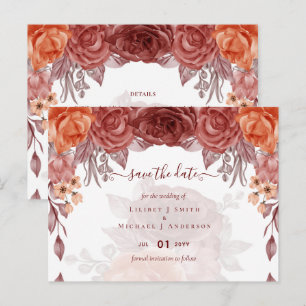 Cinnamon Terracotta FALL Floral Botanical WEDDING Postcard