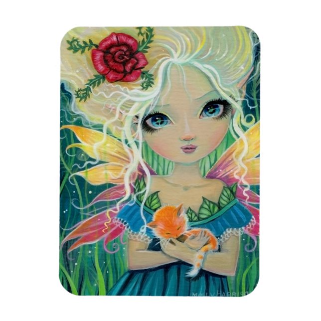 Cinnamon's Fairy Cat and Fairy Art Molly Harrison Magnet (Vertical)