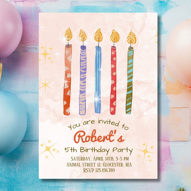 Cinq bougies Enfants 5e anniversaire Invitation de (Créateur téléchargé)