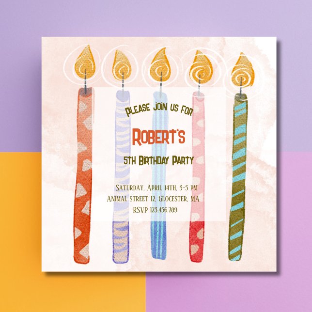 Cinq bougies Enfants 5e anniversaire Invitation de (Créateur téléchargé)