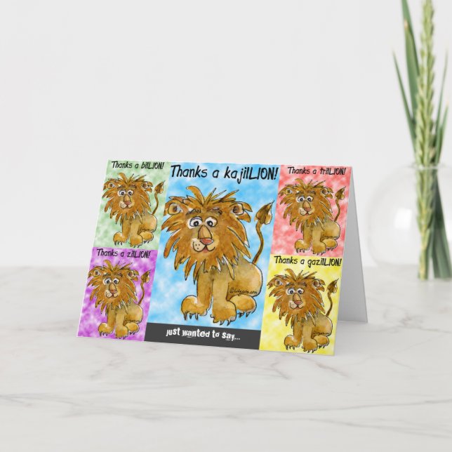 Cinq Cartes de remerciements de lions caricaturaux (Devant)
