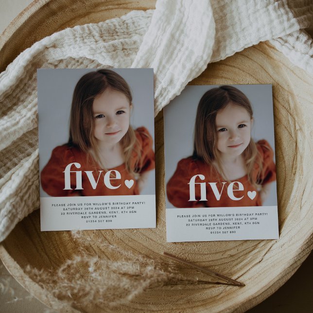 Cinq Coeurs Photo Invitation d'anniversaire (Créateur téléchargé)