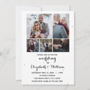Cinq Photos Collage Élégant Mariage Invitation