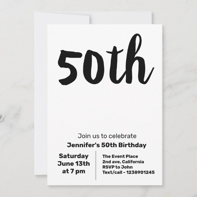 CINQUANTE 50E ANNIVERSAIRE SIMPLE INVITATION DE FÊ (Devant)