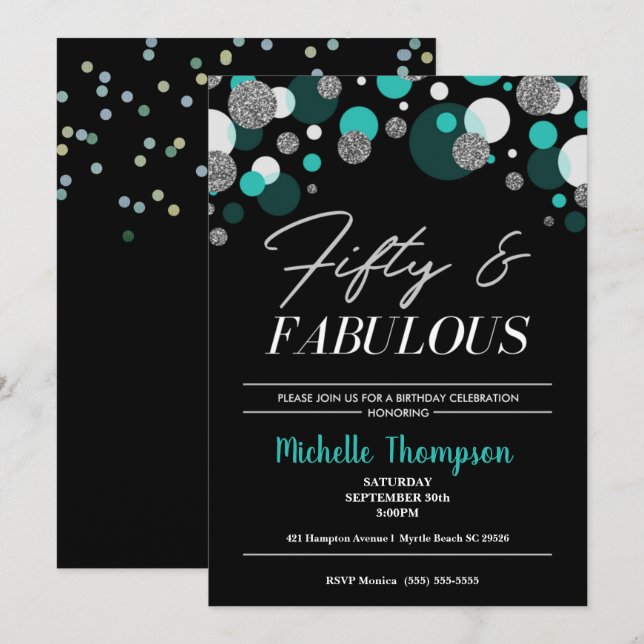 Cinquante et fabuleuse invitation d'anniversaire p (Devant / Derrière)