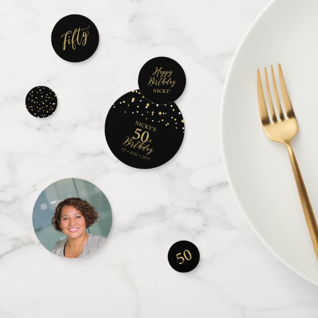 Cinquante | Gold & Black Confetti 50e fête d'anniv (Groupe)