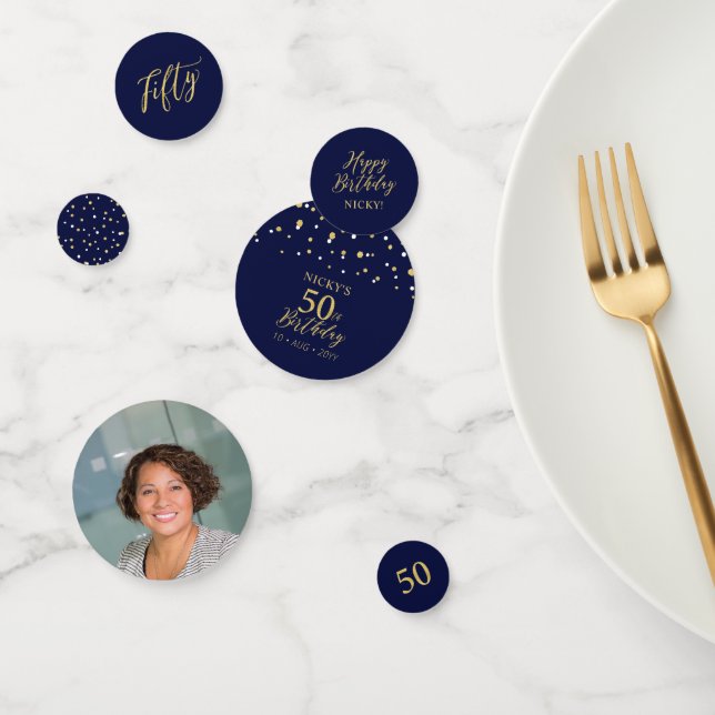 Cinquante | Gold & Navy Confetti 50e anniversaire  (Groupe)