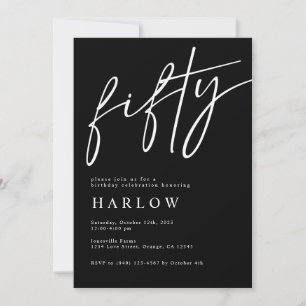 Cinquante Invitation d'anniversaire noir et blanc