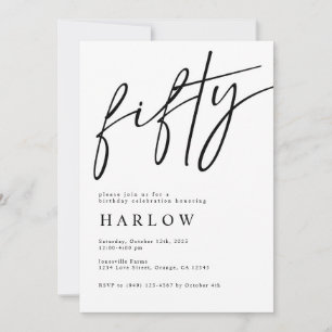 Cinquante Invitation d'anniversaire noir et blanc