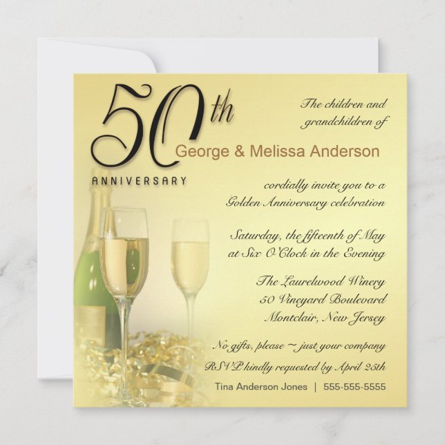 Cinquantième anniversaire élégant - invitations (Devant)