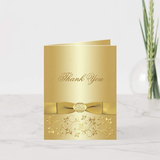 cinquantième Carte de remerciements floral d'or (Devant)