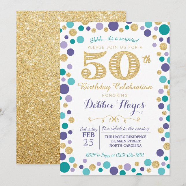 cinquantième Invitation de fête d'anniversaire de (Devant / Derrière)