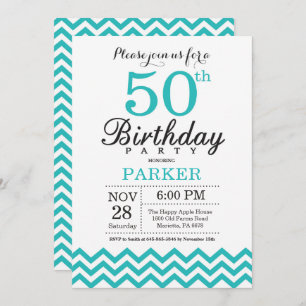 cinquantième Invitation Teal Chevron
