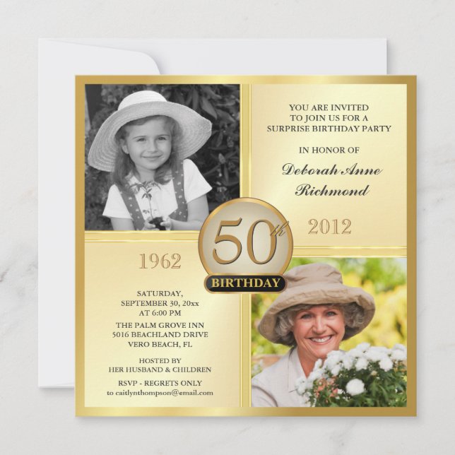 Cinquantième invitations d'anniversaire d'or puis (Devant)