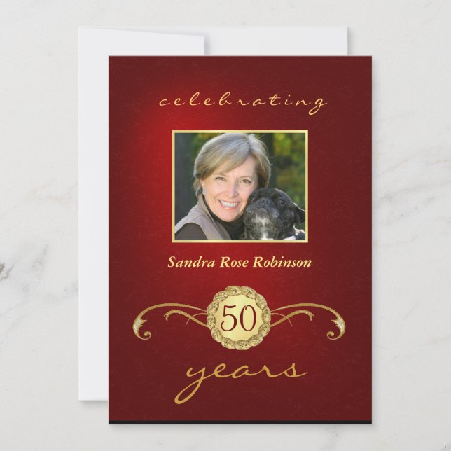 cinquantième Invitations d'anniversaire - rouge et (Devant)