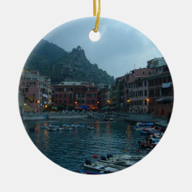 Cinque Terre at Dusk Ceramic Ornament (Front)