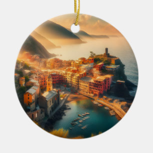 Cinque Terre Beach Italy Vintage Europe Travel Ceramic Ornament
