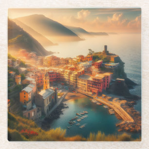 Cinque Terre Beach Italy Vintage Europe Travel Glass Coaster