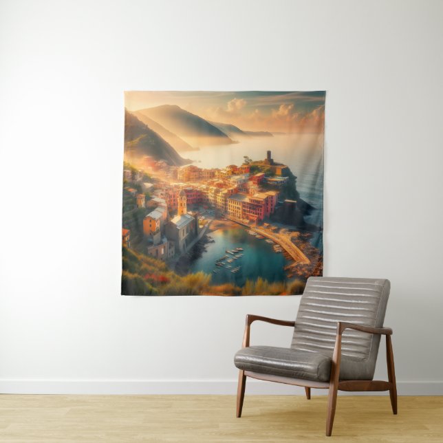 Cinque Terre Beach Italy Vintage Europe Travel Tapestry (In Situ)