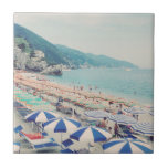 Cinque Terre Italy Fun Beach Scenic Travel Photo Tile<br><div class="desc">A beautiful landscape view of the gorgeous beach,  blue ocean,  and mountains in Monterosso al Mare,  Cinque Terre,  Italy showing families enjoying a fun sunny day at sea. Travel and beach photography.</div>
