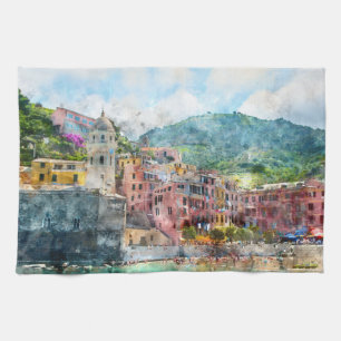Cinque Terre Italy in the Italian Riviera Kitchen Towel