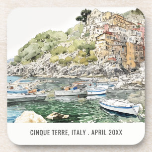 Cinque Terre Italy Sea Watercolor Italian Travel Coaster