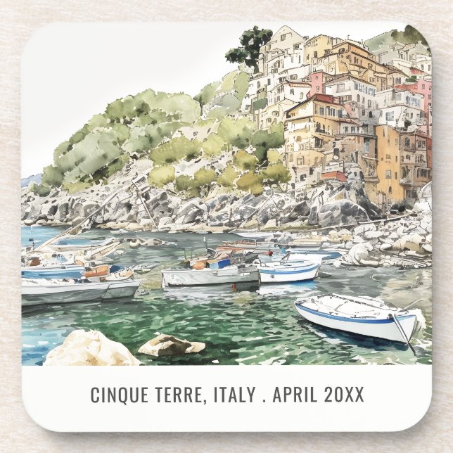 Cinque Terre Italy Sea Watercolor Italian Travel Coaster (Front)