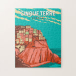Cinque Terre Italy Travel Art Vintage Jigsaw Puzzle<br><div class="desc">Cinque Terre retro travel art design. Cinque Terre is a string of centuries-old seaside villages on the rugged Italian Riviera coastline.</div>