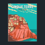 Cinque Terre Italy Travel Art Vintage Postcard<br><div class="desc">Cinque Terre retro travel art design. Cinque Terre is a string of centuries-old seaside villages on the rugged Italian Riviera coastline.</div>