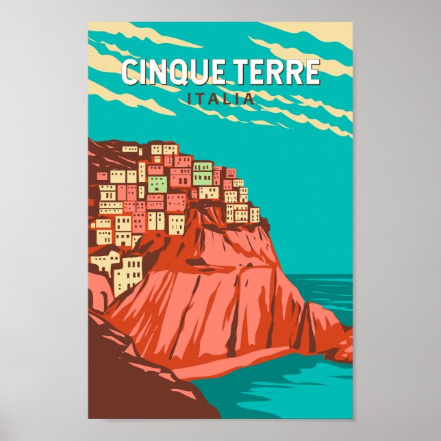 Cinque Terre Italy Travel Art Vintage Poster (Front)