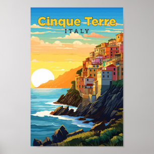 Cinque Terre Italy Travel Art Vintage Poster
