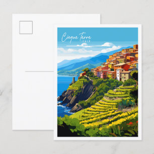 Cinque Terre Italy vintage travel illustration Postcard