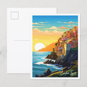 Cinque Terre Italy vintage travel illustration Postcard