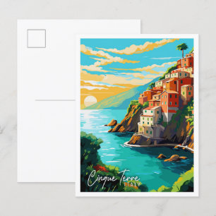 Cinque Terre Italy vintage travel illustration Postcard